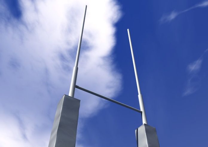 16420395 - a perspective view of rugby posts on a blue sky background Goal Posts