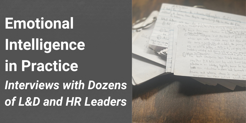 Stack of notecards filled out during interviews with HR and L&D leaders.